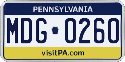 PA license plate MDG0260