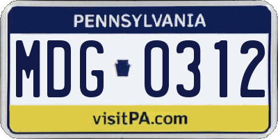 PA license plate MDG0312