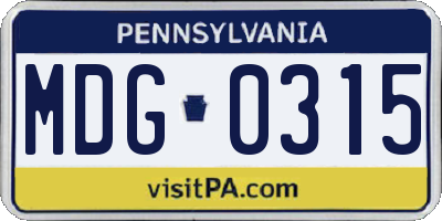 PA license plate MDG0315