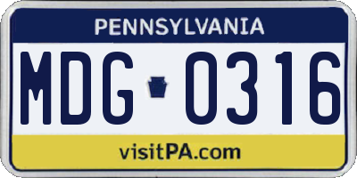 PA license plate MDG0316