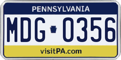 PA license plate MDG0356