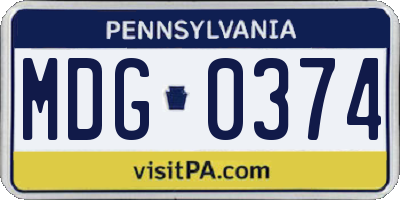 PA license plate MDG0374