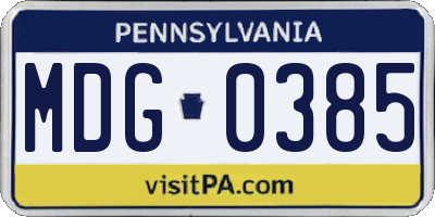 PA license plate MDG0385
