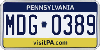 PA license plate MDG0389
