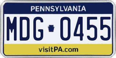 PA license plate MDG0455