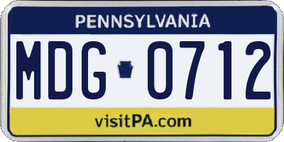 PA license plate MDG0712