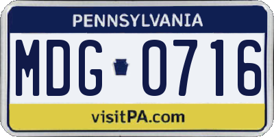 PA license plate MDG0716