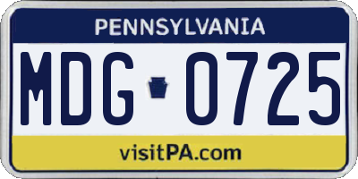 PA license plate MDG0725