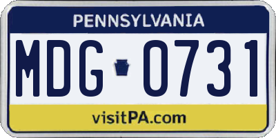 PA license plate MDG0731