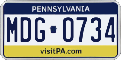PA license plate MDG0734