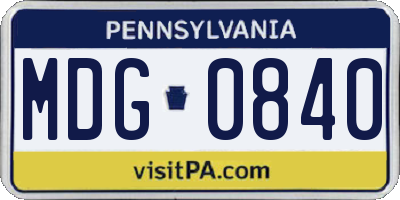 PA license plate MDG0840