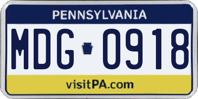 PA license plate MDG0918