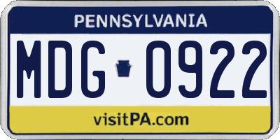 PA license plate MDG0922