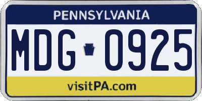 PA license plate MDG0925