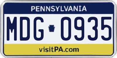 PA license plate MDG0935