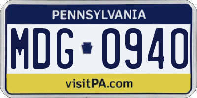 PA license plate MDG0940