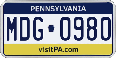 PA license plate MDG0980