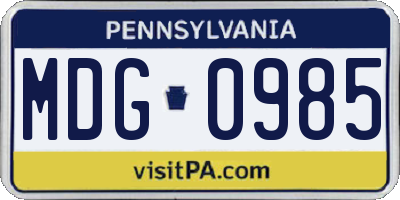 PA license plate MDG0985