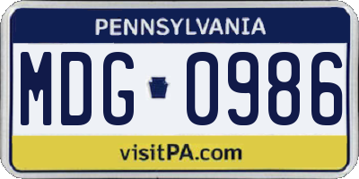 PA license plate MDG0986