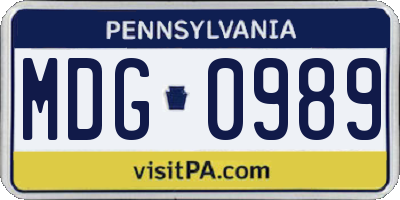 PA license plate MDG0989