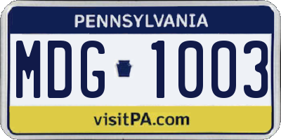 PA license plate MDG1003