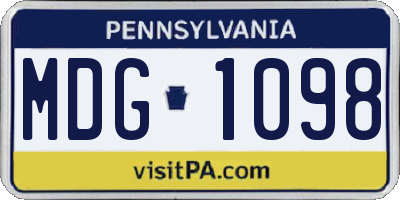 PA license plate MDG1098