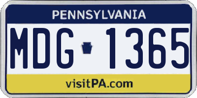 PA license plate MDG1365