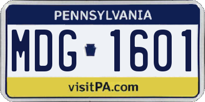 PA license plate MDG1601