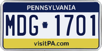 PA license plate MDG1701