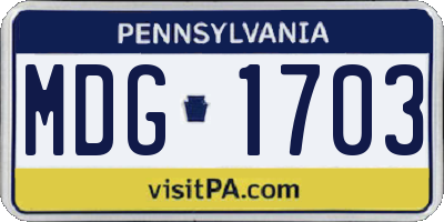 PA license plate MDG1703