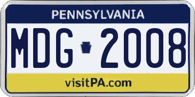 PA license plate MDG2008