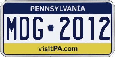 PA license plate MDG2012