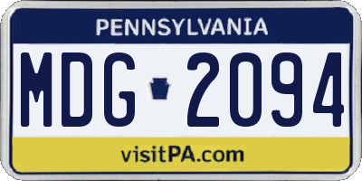 PA license plate MDG2094