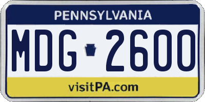 PA license plate MDG2600