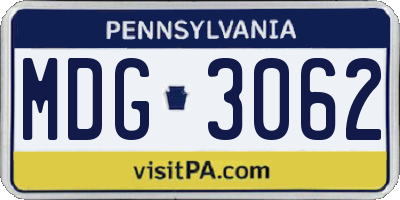 PA license plate MDG3062