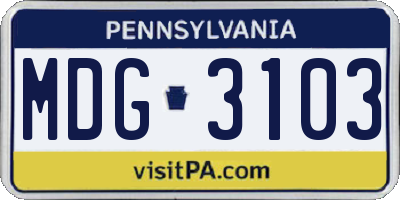 PA license plate MDG3103