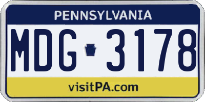 PA license plate MDG3178