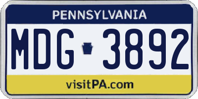 PA license plate MDG3892