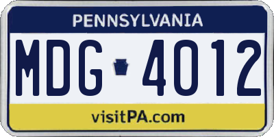 PA license plate MDG4012