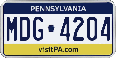 PA license plate MDG4204