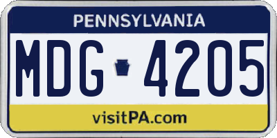 PA license plate MDG4205