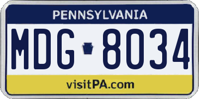PA license plate MDG8034
