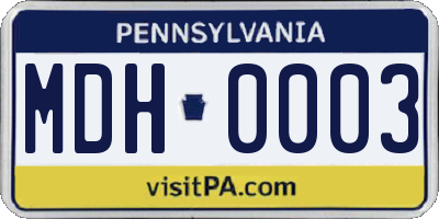 PA license plate MDH0003