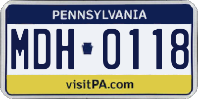 PA license plate MDH0118
