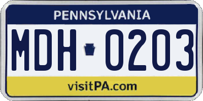 PA license plate MDH0203