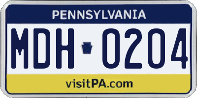 PA license plate MDH0204