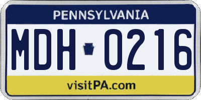 PA license plate MDH0216