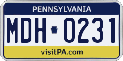 PA license plate MDH0231