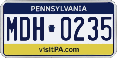 PA license plate MDH0235