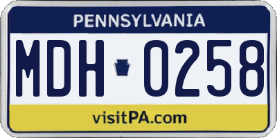 PA license plate MDH0258